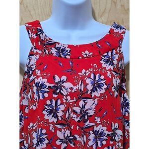 Alyx XL Red Floral Sleeveless Blouse With Button Back Detail & Patterned Hem